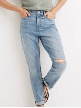 Madewell Size 24 High-Rise Slim BoyJean in Distressed Light Wash (ABBA)